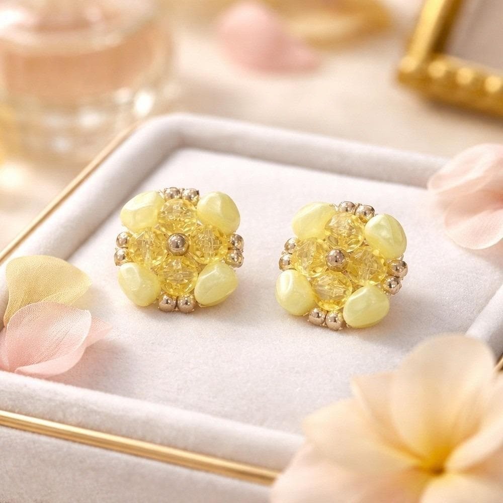 Vintage Yellow Floral‎ Earrings